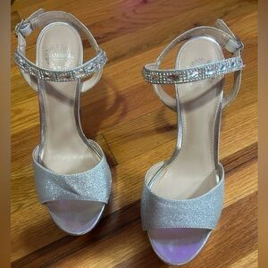 Glamorous Silver Glitter Heels